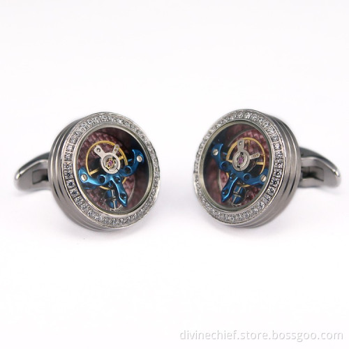 Custom Logo Metal Stainless Steel Carbon Fiber Interior Cufflinks For Men